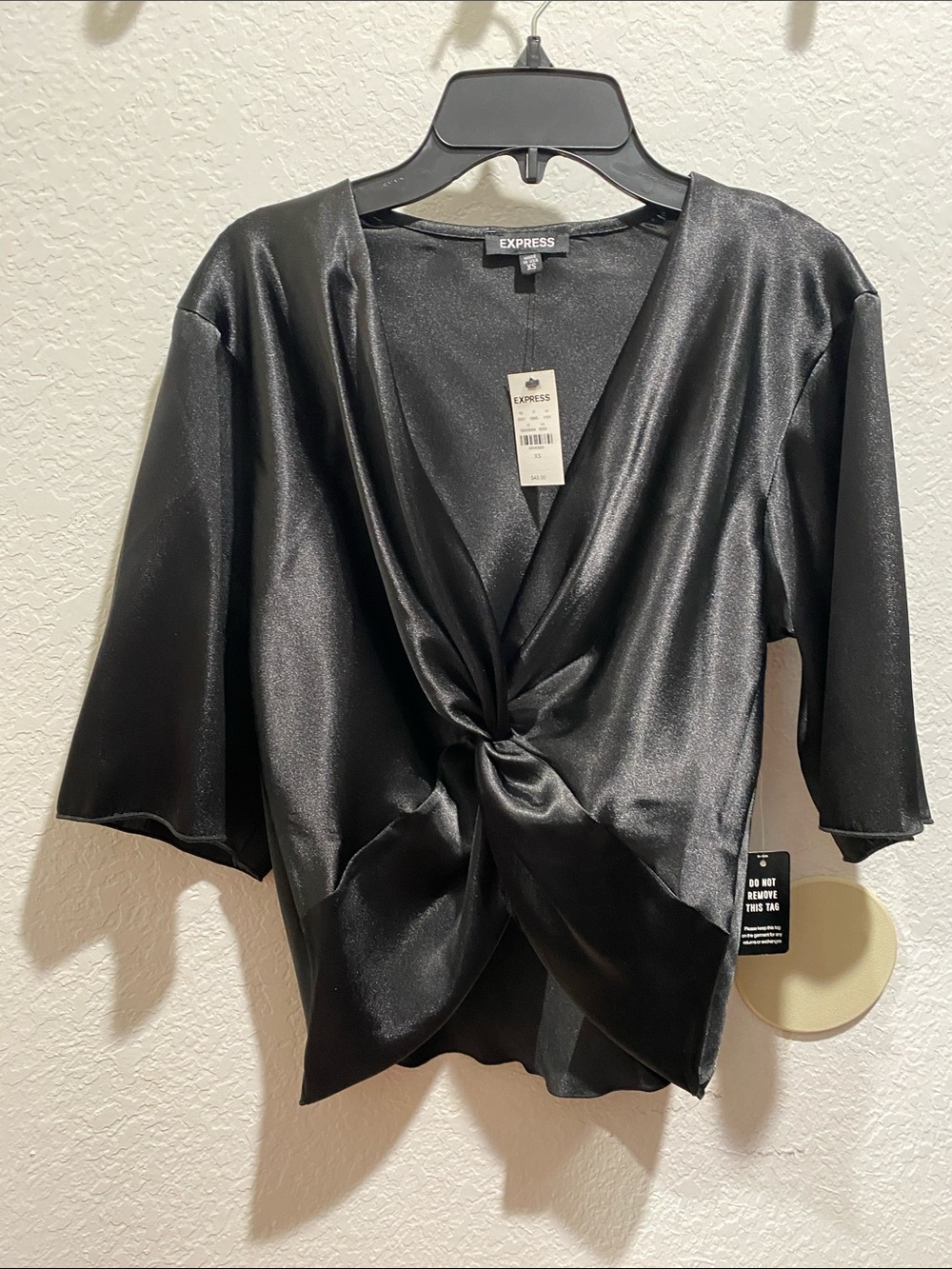 Express Black Satin Twist-Front Blouse
